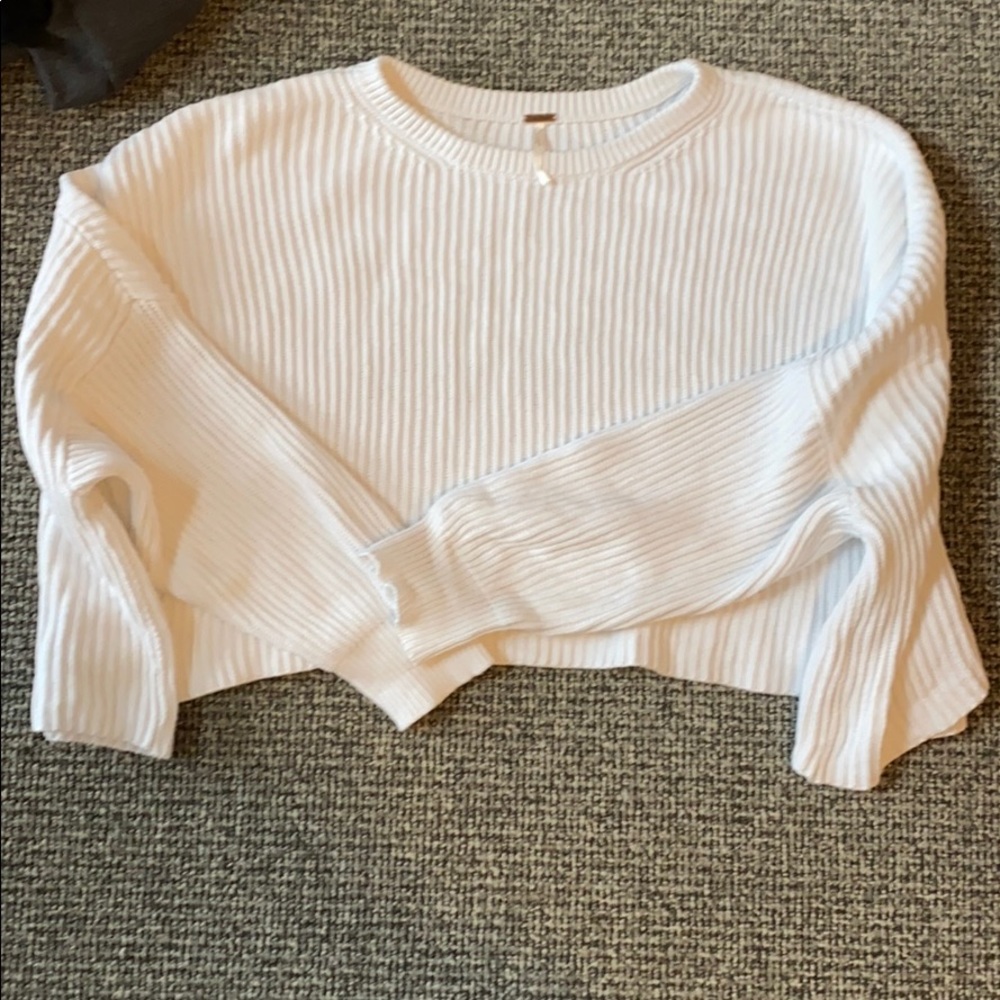 Free People cropped white ribbed sweater